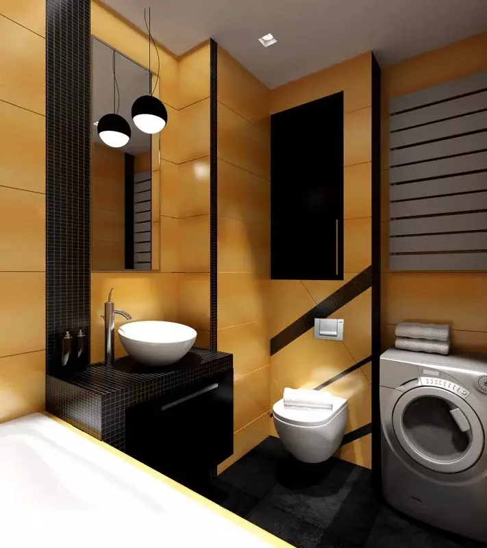 블랙 화장실 (67 장의 사진) : 흑백 색상의 화장실 디자인, 아파트의 어두운 색 화장실 선택, 검은 색과 빨간색 타일로 마무리 10501_54