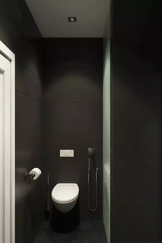 WC preto (67 fotos): Projeto de vaso sanitário em cores preto e branco, seleção de um banheiro de cor escura em um apartamento, acabamento com telhas pretas e vermelhas 10501_58