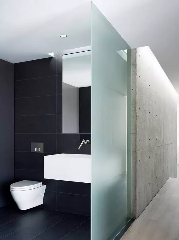 WC preto (67 fotos): Projeto de vaso sanitário em cores preto e branco, seleção de um banheiro de cor escura em um apartamento, acabamento com telhas pretas e vermelhas 10501_59