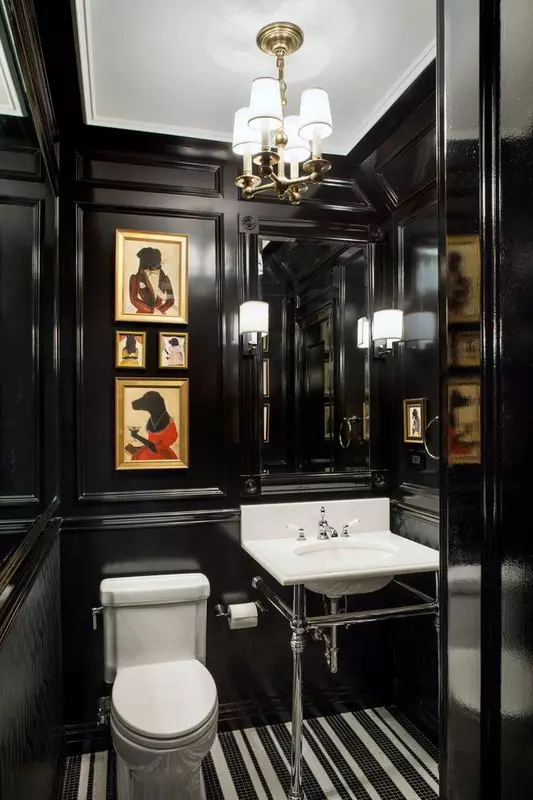 黒トイレ（67枚の写真）：黒と白の色のトイレットデザイン、アパートの暗いカラートイレの選択、黒と赤のタイルで仕上げ 10501_6