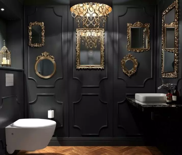 Black Toilette (67 Fotoen): Toilette Design am schwaarz-wäiss Faarwen, Auswiel vun enger donkeler Faarf Toilette an engem Appartement, fäerdeg 10501_65