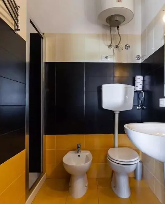 Black WC-om (67 slike): toalet dizajn u crnoj i bijeloj boji, izbor toalet tamne boje u stanu, završio sa crnim i crvenim pločicama 10501_67