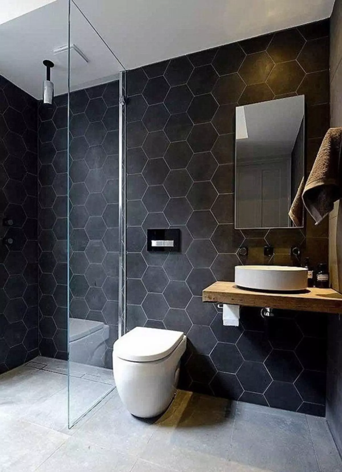 Černá toaleta (67 fotek): Design toaletu v černé a bílé barvy, výběr tmavých barevných WC v bytě, povrchová úprava černými a červenými dlaždicemi 10501_7
