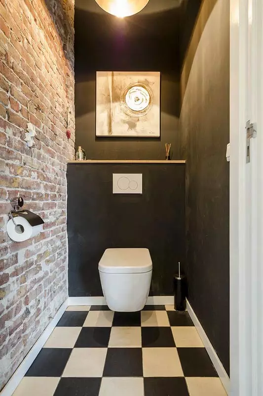 Čierne WC (67 fotografií): WC Design v čierno-bielych farbách, výber tmavých farebných WC v byte, dokončovanie čiernych a červených dlaždíc 10501_8