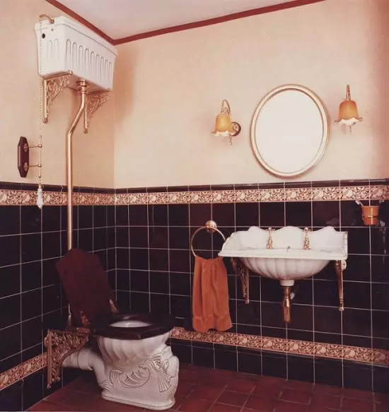 Ретро тоалетна: Семейства на тоалетната в стила на класическата ретро. Coileties-компактен и окачени тоалетни с високи топ резервоари, други модели 10518_18