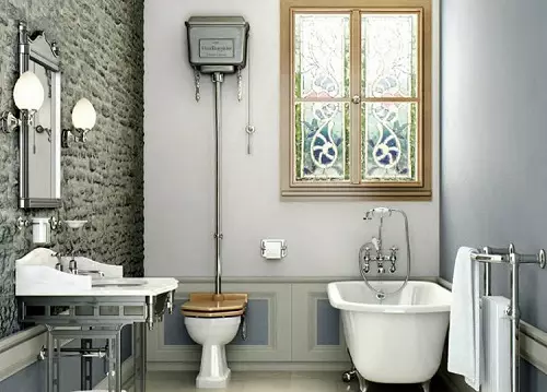 Ретро тоалетна: Семейства на тоалетната в стила на класическата ретро. Coileties-компактен и окачени тоалетни с високи топ резервоари, други модели 10518_21