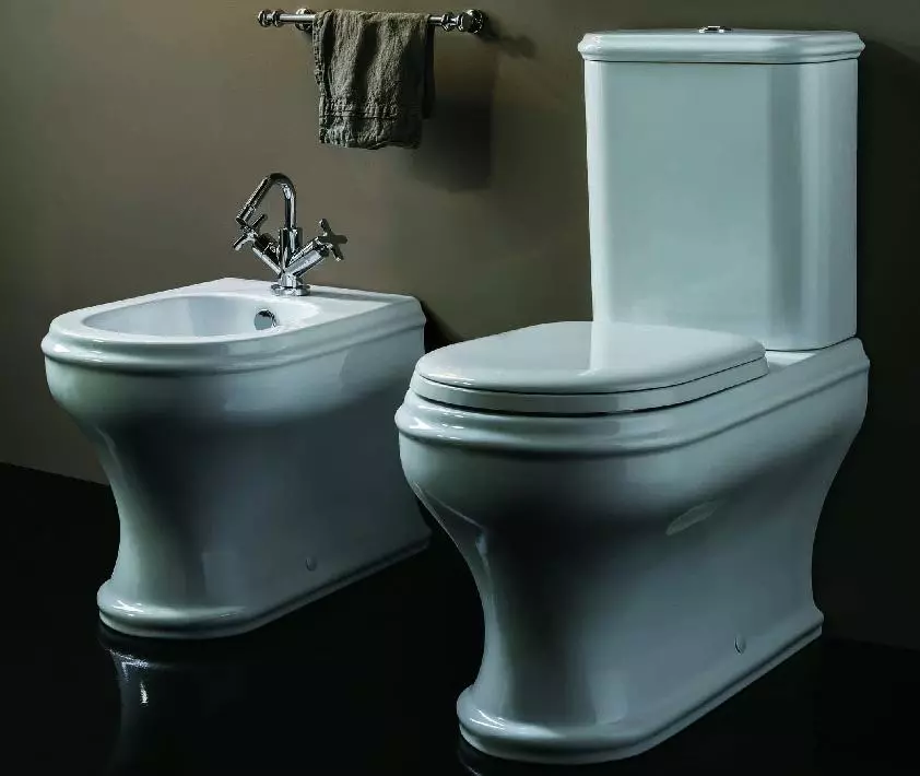 Bowl toilet kanthi ngeculake oblique: ngimpor unitaz-kompak, pojok edisi, jamban kompak kabel lan model liyane sing diluncurake 10523_26