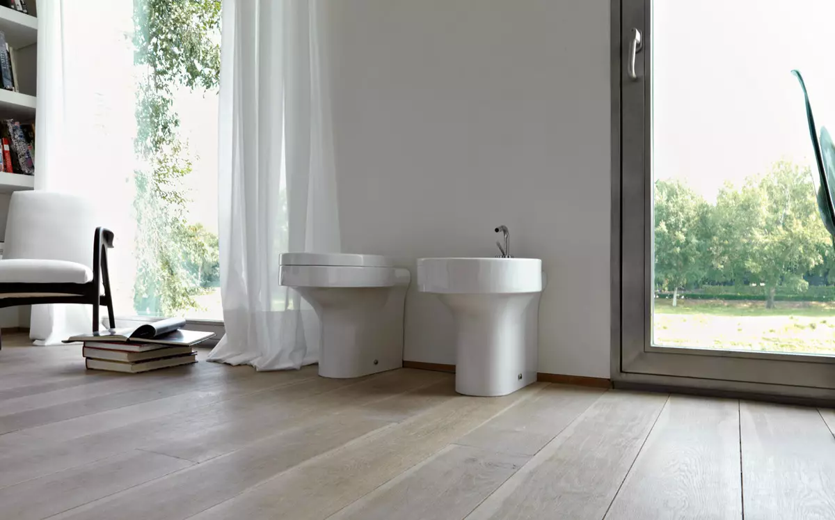 Sila WC (40 fotografií): Charakteristiky podlahových jednotiek s skrytou nádržou, prehľad o skrátených modeloch a toaletných miskách s poličkou v miske 10525_10