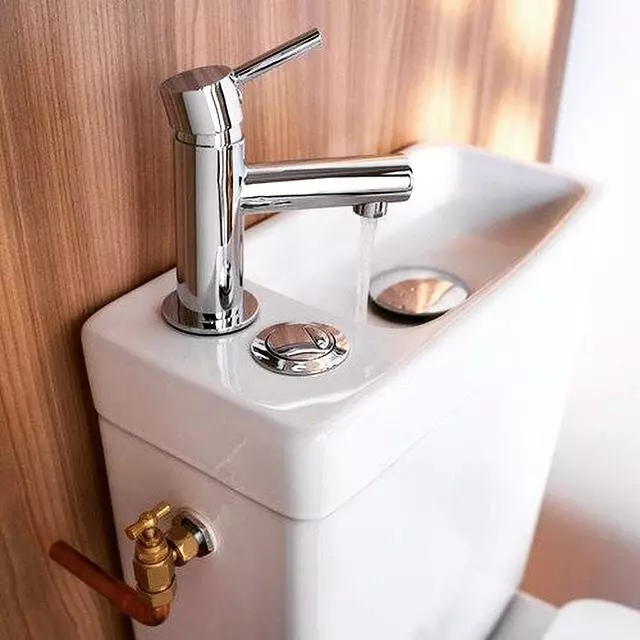 Toalettskåler på en tank: Utformingen av den kombinerte toalettskålen med en servant. Sett 2 i 1 med innebygd vask og tumb, andre modeller av kombinasjoner 10526_12