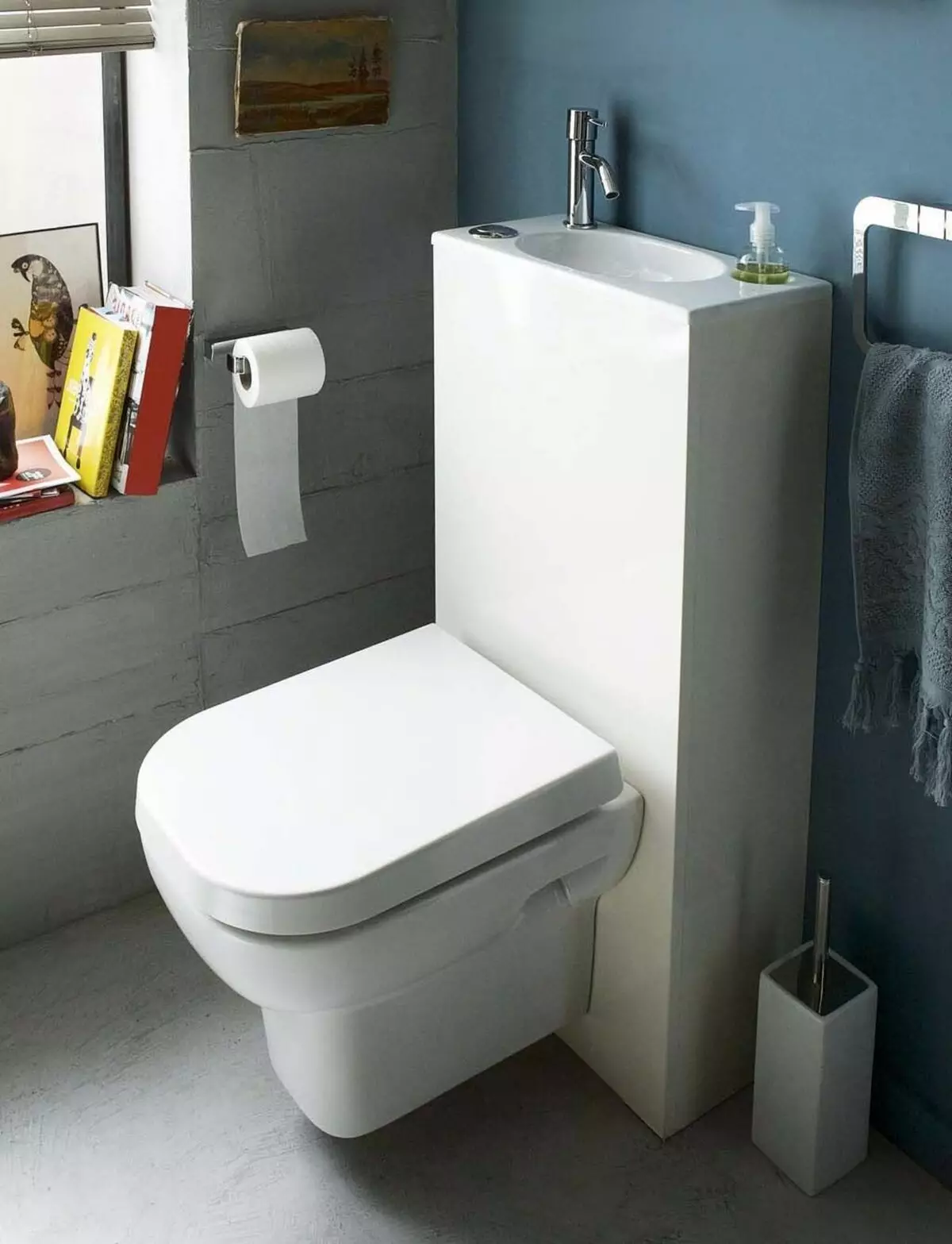 एक ट्या tank ्कमा शौचालय कचौराहरू: वाशब्यासिनको साथ संयुक्त शौचालयको कर्ताको डिजाइन। 1 मा 2 मा 2 मा सेट-इन डुब्रो र tumb को साथ सेट गर्नुहोस्। को अन्य मोडेलहरू 10526_21