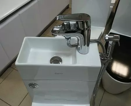 Bowls de toaletă pe un rezervor: Designul vasului de toaletă combinat cu o chiuvetă. Set 2 în 1 cu chiuveta încorporată și tumb, alte modele de combos 10526_29