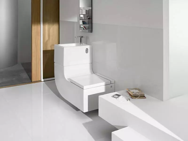 WC-kausid paagis: kombineeritud tualettruumi kujundus koos pesumasiniga. Seadistage 2 in 1 sisseehitatud valamu ja truudud, muud kombinatsioonimudeli mudelid 10526_46