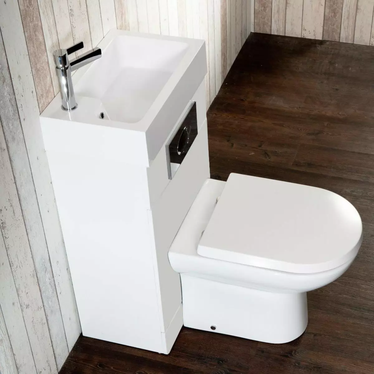 Stranišča na rezervoarju: oblikovanje kombiniranega toaletnega skleda s umivalnikom. Nastavite 2 v 1 z vgrajenim umivalnikom in palec, drugi modeli kombinacije 10526_5