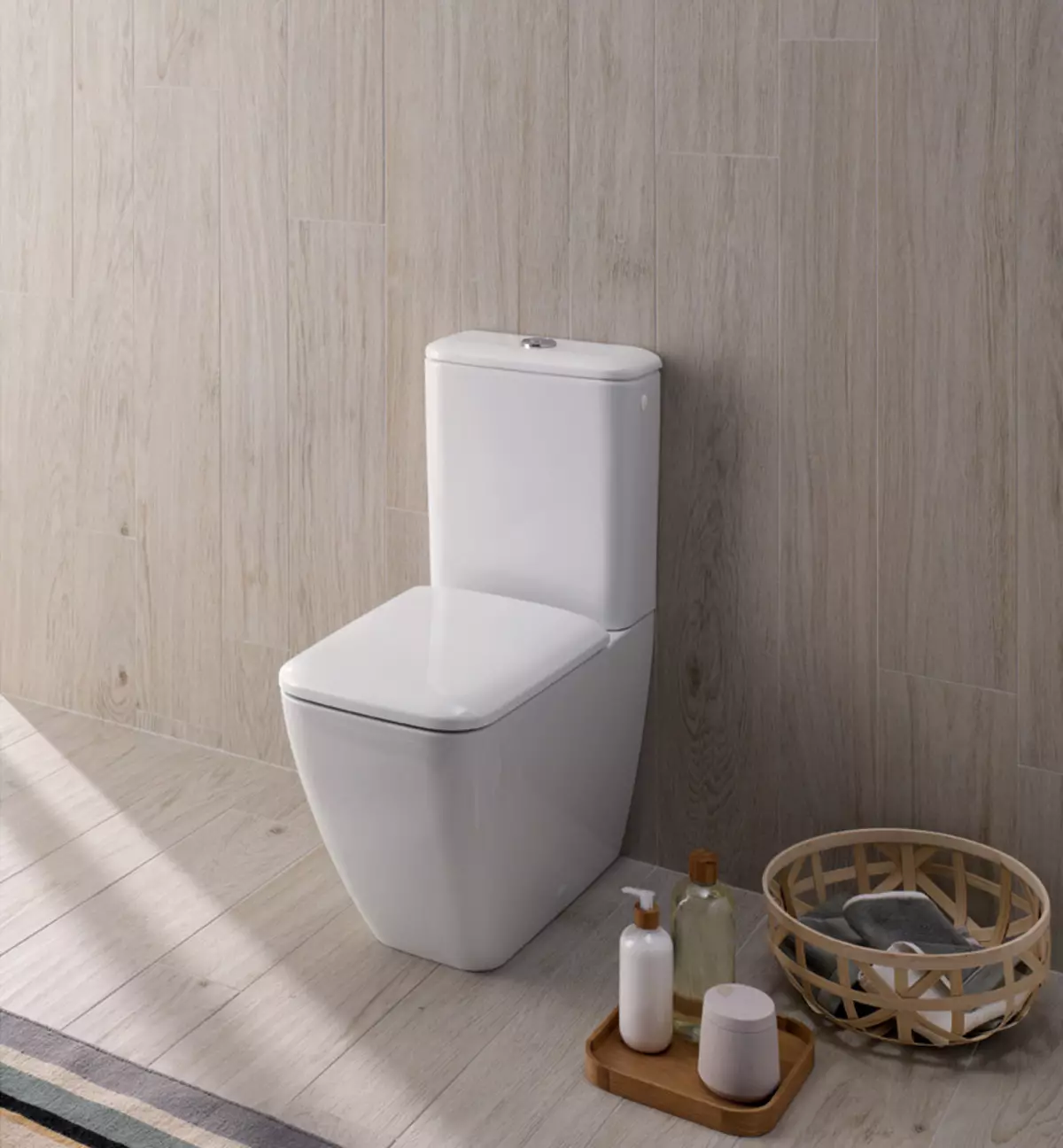 Toilet Lantai Tanpa Bajak: Model apa tanpa pelek lebih baik? Memilih mangkuk toilet dengan tangki dan tanpanya, dari porselen atau makanan. Peringkat 10533_22