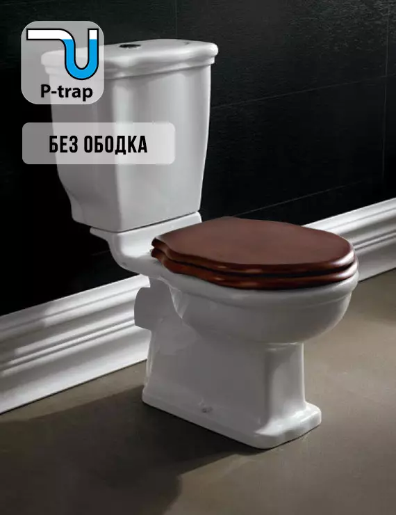 Toilet Lantai Tanpa Bajak: Model apa tanpa pelek lebih baik? Memilih mangkuk toilet dengan tangki dan tanpanya, dari porselen atau makanan. Peringkat 10533_24