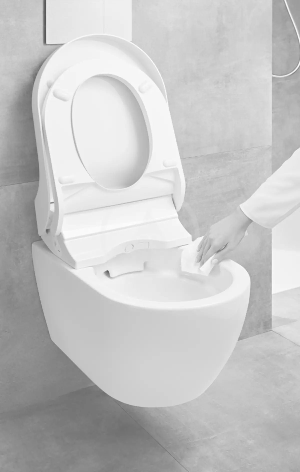 Toilettes Geberit: Vue d'ensemble des modèles intégrés, électroniques et furieux en suspension, description des bols de toilette Kolo, AquaClean et autres 10540_19