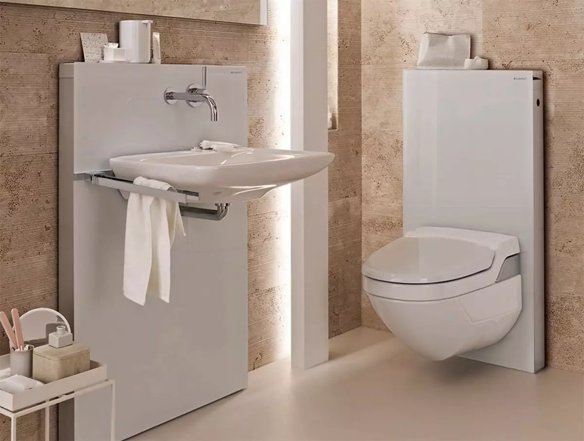 Geberit тоалетни: Преглед на открит и окачени вградена техника, електронни и яростни модели, описание на тоалетни чинии КОЛО, AquaClean, а други 10540_9