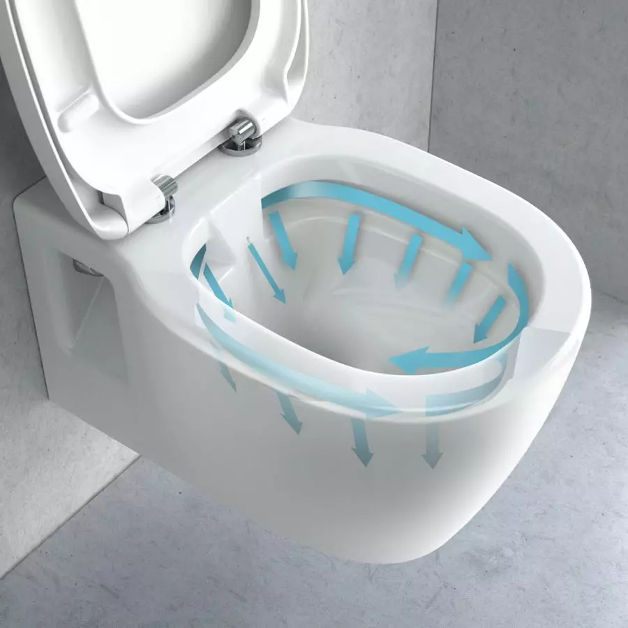 Bearing toilet (75 photos): What is it? Pros and cons of the toilet bowls without a rim, features of the filter models and toilet bowls compact, reviews 10547_14