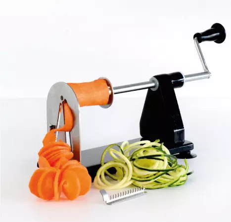 Spiralizer: आलू और अन्य सब्जियों के लिए। चित्रा काटने के लिए सर्पिल grater slicer और इलेक्ट्रिक Spiralque, नोजल-सर्पालेसर 10581_11