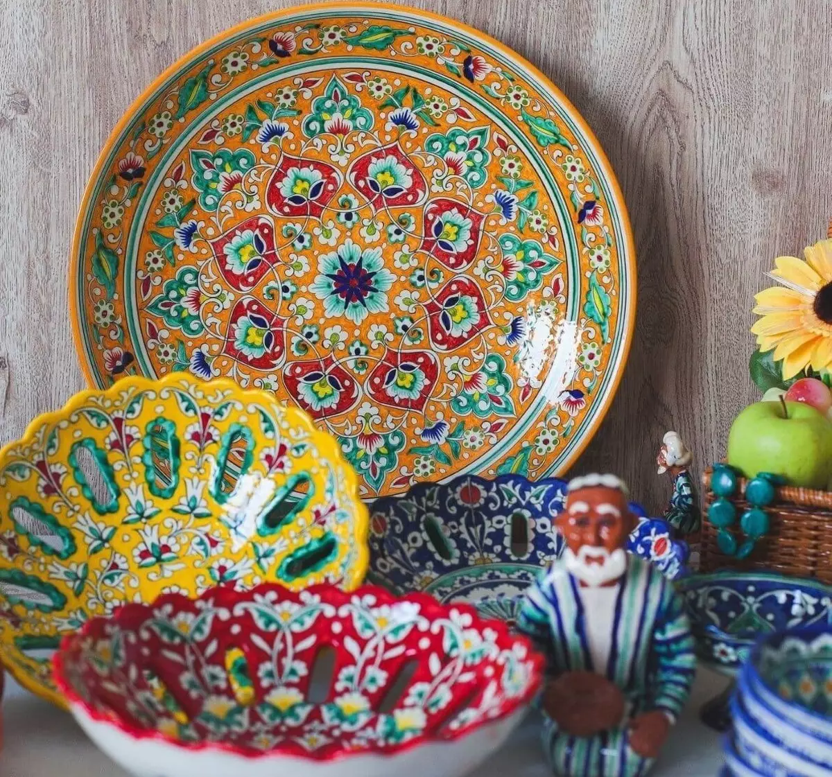 ウズベキスタン料理（25写真）：ウズベキスタン生産「Pathel」と「Rishtan」のティーセット、プレート、絵画、その他の国立皿の特徴 10737_15