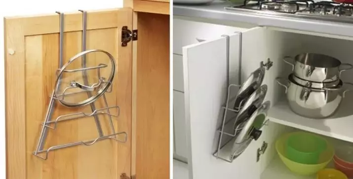 Stöd för omslag från en kastrull med egna händer (16 bilder): Hur man gör en hållare för att lagra täcker i köket? Funktioner av hemlagade hyllor 10751_5