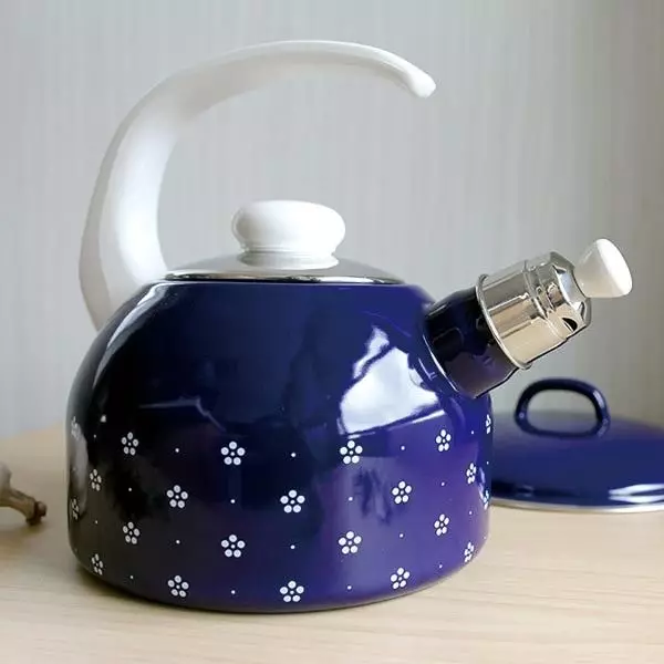 Kettle with a whistle (39 photos): enameled metal and other models for gas and other plates. Rating of the best German, Russian and other manufacturers 10767_10