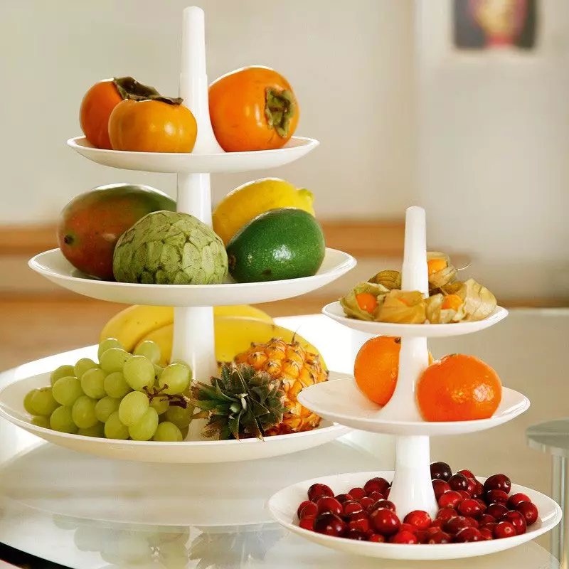 Fructica: 3 katlı raf ve meyveler için metal vazolar, bacağında kristal sofra ve diğer seçenekler 10777_7