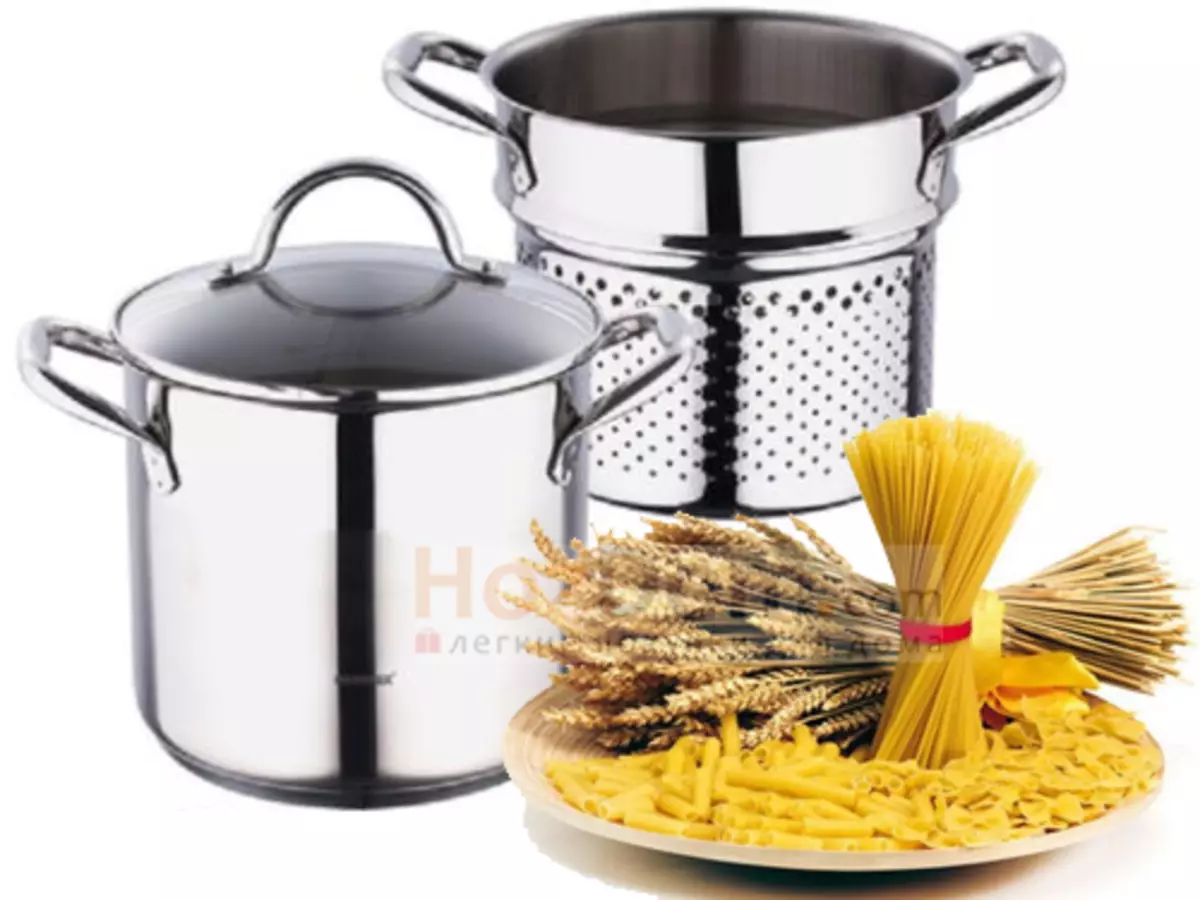 Spaghetti Pan: Descripción de la cacerola alta con una cuadrícula para cocinar pasta, una selección de modelos estrechos con colador en el interior 10816_5