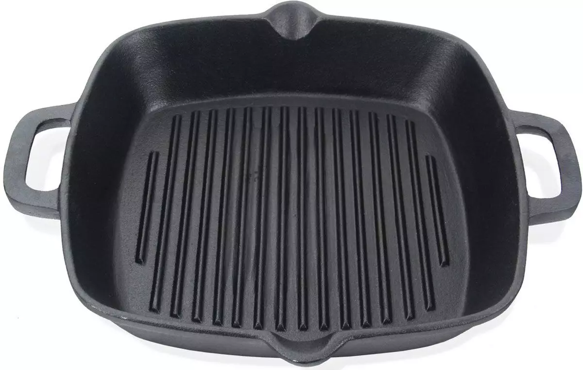 I-FISSMM TRY PAN: Incazelo ye-grill eyosiwe, i-cast-iron fring pan namanye amamodeli. Ukubuyekezwa 10876_14