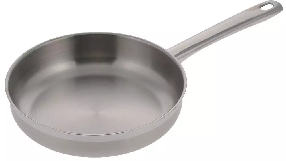 Stainless Steel Frying Pan: Faʻamatalaga o Steel Frying Pan ma mafiafia lalo e aunoa ma le taina ma isi ituaiga. Iloiloga 10904_10