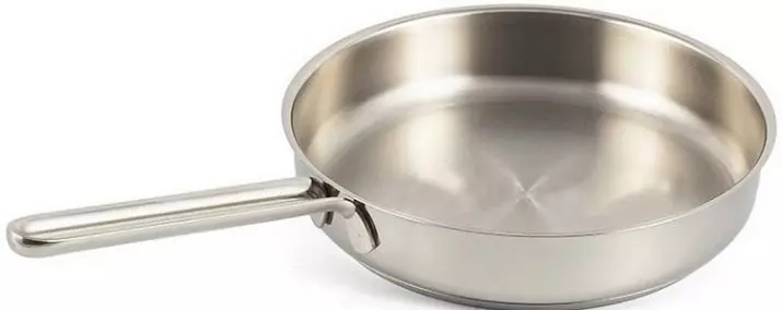 Stainless Steel Frying Pan: Faʻamatalaga o Steel Frying Pan ma mafiafia lalo e aunoa ma le taina ma isi ituaiga. Iloiloga 10904_29