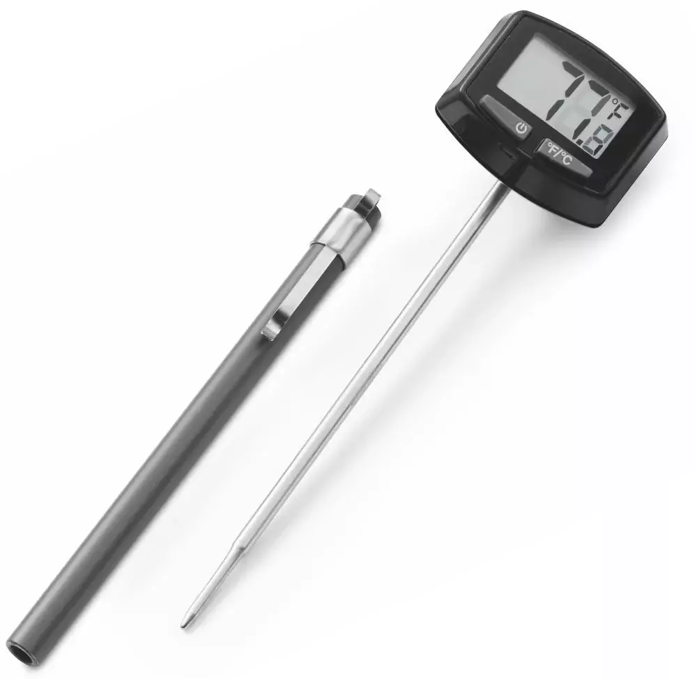 Kjøtt termometre: Slik bruker du trådløse enheter og med en ekstern nål? Hvordan bestemme beredskapstemperaturen på bordet? 10974_14