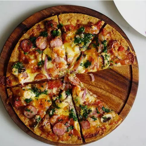 Pizza Chalkboard: Prezentare generală a panourilor de lemn Dimensiune 40 cm pentru hrănirea pizza, bambus și rotație cu mâner 11010_17