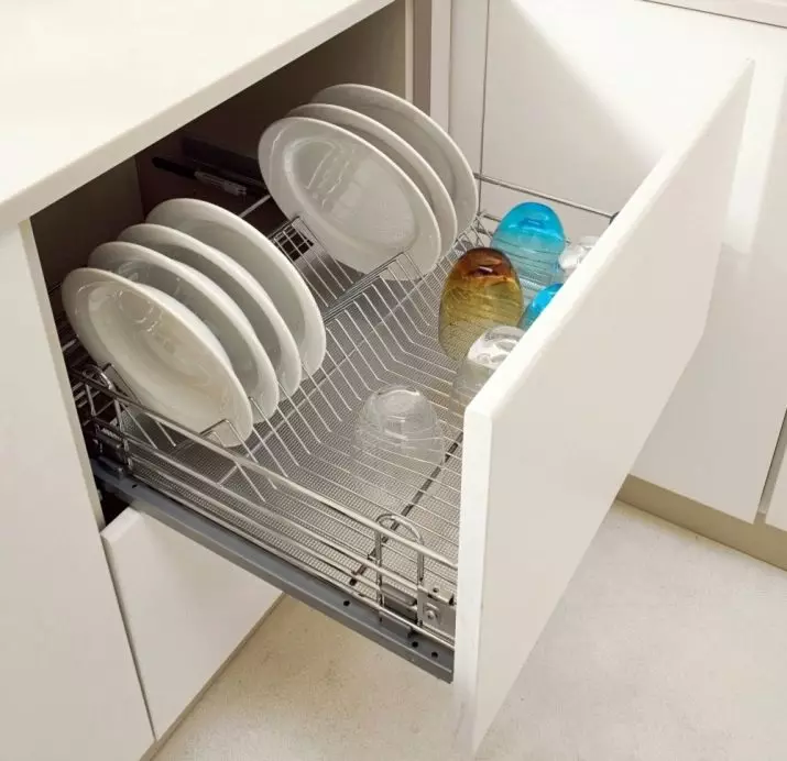 Kabinede bulaşıklar için kurutucu: Plakalar ve diğer modeller için dahili köşe mutfak kurutucuların tanımı 11057_11