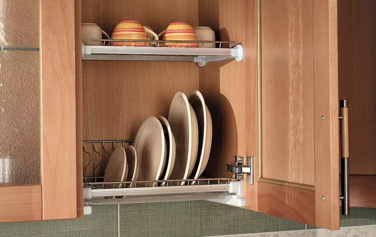 Kabinede bulaşıklar için kurutucu: Plakalar ve diğer modeller için dahili köşe mutfak kurutucuların tanımı 11057_13