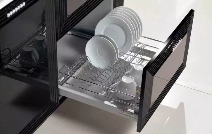 Droeger foar gerjochten yn it kabinet: Beskriuwing fan ynboude hoeke Kitchen Kitchen Dryers foar platen en oare modellen