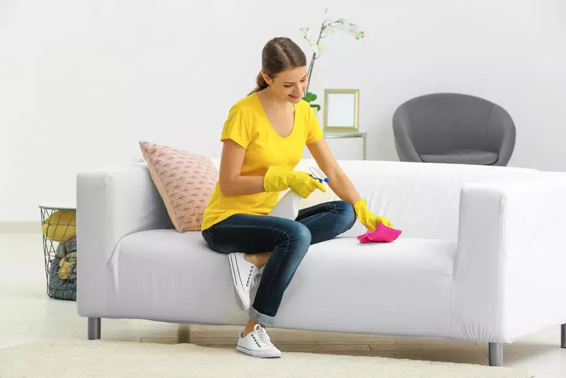 Rengøring af sofaen hjemme (50 billeder): Hvordan man hurtigt og effektivt rengør stoffets polstring fra snavs og glide med dine egne hænder? 11092_29