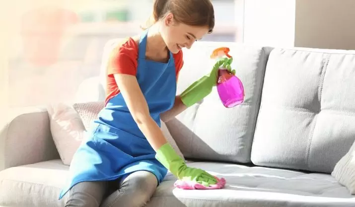 Rengøring af sofaen hjemme (50 billeder): Hvordan man hurtigt og effektivt rengør stoffets polstring fra snavs og glide med dine egne hænder? 11092_49