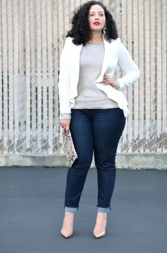 Seluar jeans untuk tarian penuh dan perempuan (64 gambar): meregangkan, untuk pinggul penuh, trend fesyen saiz besar 1113_58