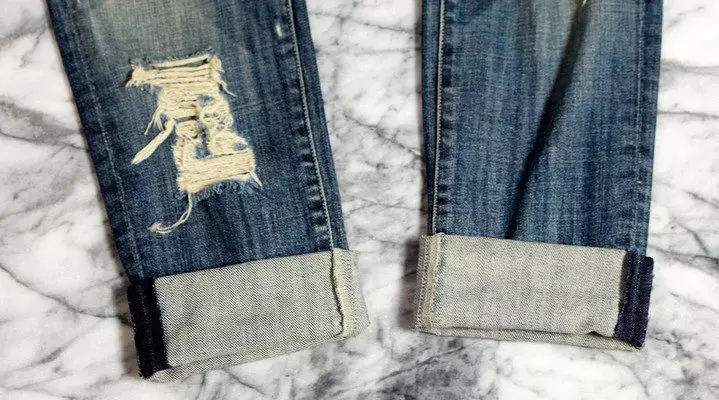 Yanayi da kwasfan fayiloli akan jeans (Hotunan 78): yadda ake samun jeans ga 'yan mata da kuma yin kwasfan fayiloli, umarni na jeans, umarni Yadda za a juya 1114_30