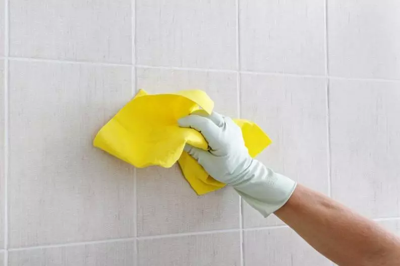 Ako umývať dlaždicu v kúpeľni od pádu: Ako odstrániť formu na švy a umyť dlaždice z limetrooku do miestnosti leskne, a od injektácie s agenti pre domácnosť 11154_16