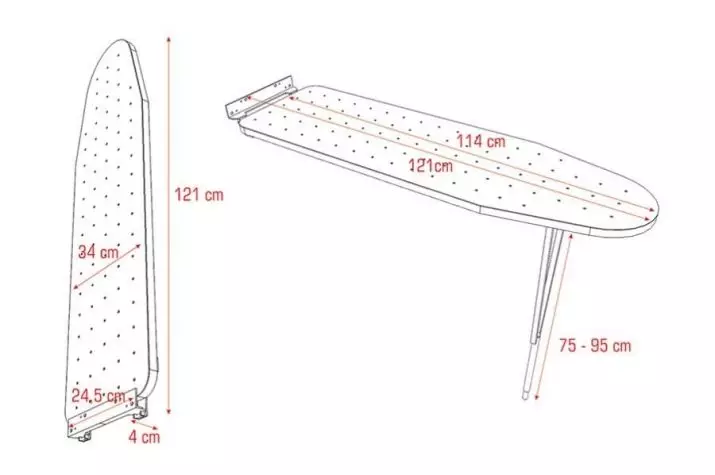 Ukuran Dewan Ironon: Dhuwur lan dawa produk ing bentuk lipat, dimensi standar 11187_30