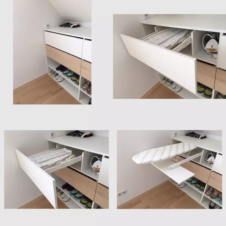 Built-in ironing board (33 photos): retractable folding board, built into the cabinet and mechanisms of hidden folding fixture 11189_17