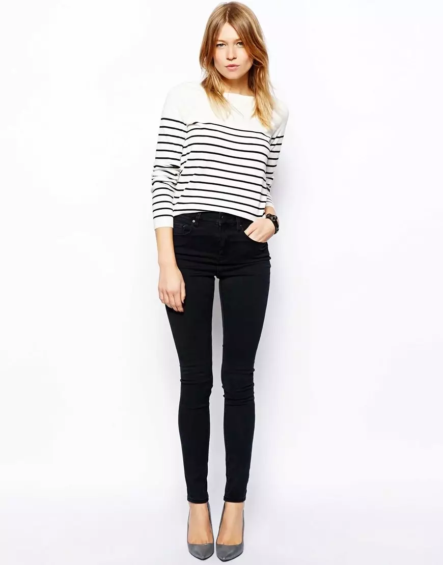 Black Jeans: Was zu tragen, verengt und eng Modelle 1118_10