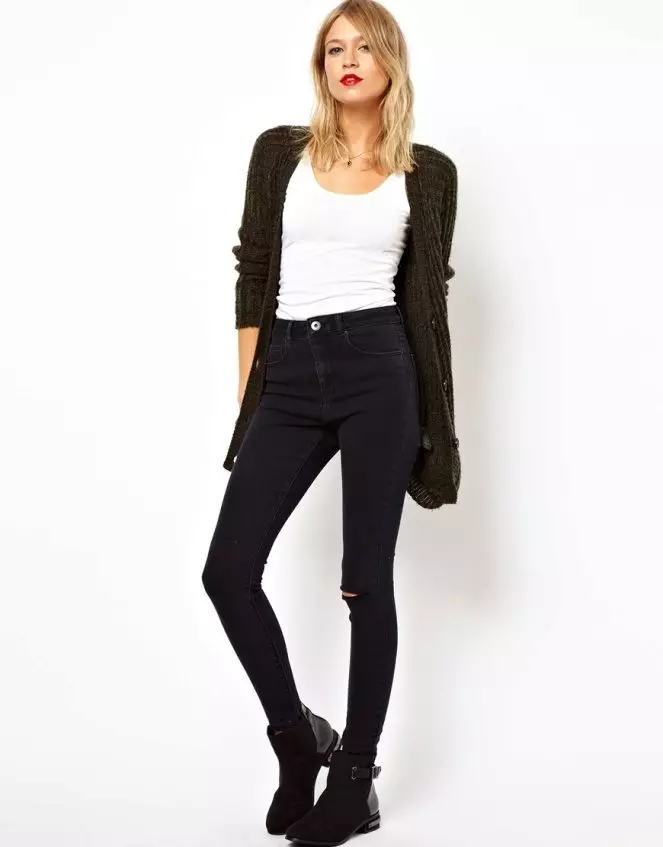 Black Jeans: Was zu tragen, verengt und eng Modelle 1118_13