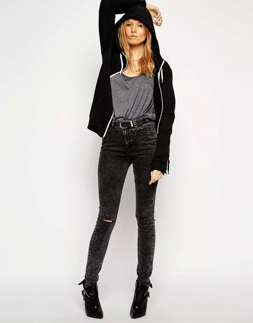 Black Jeans: Was zu tragen, verengt und eng Modelle 1118_26