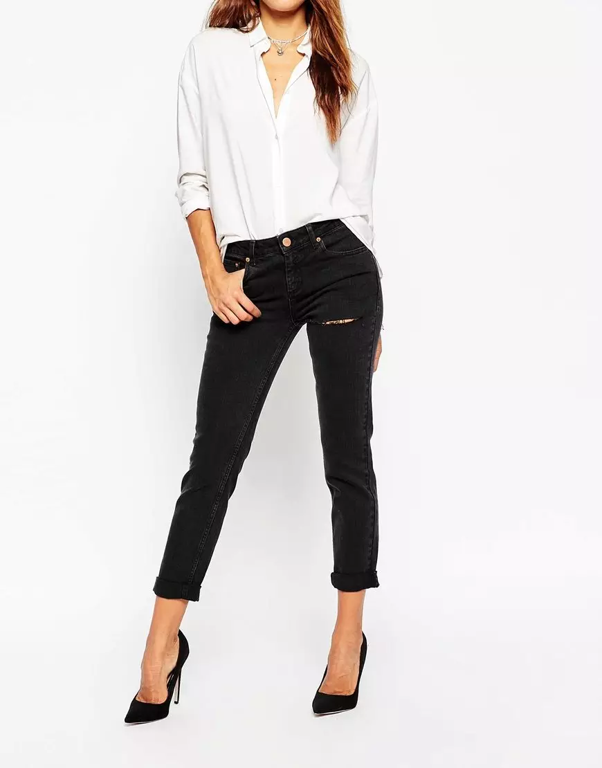 Black Jeans: Was zu tragen, verengt und eng Modelle 1118_40