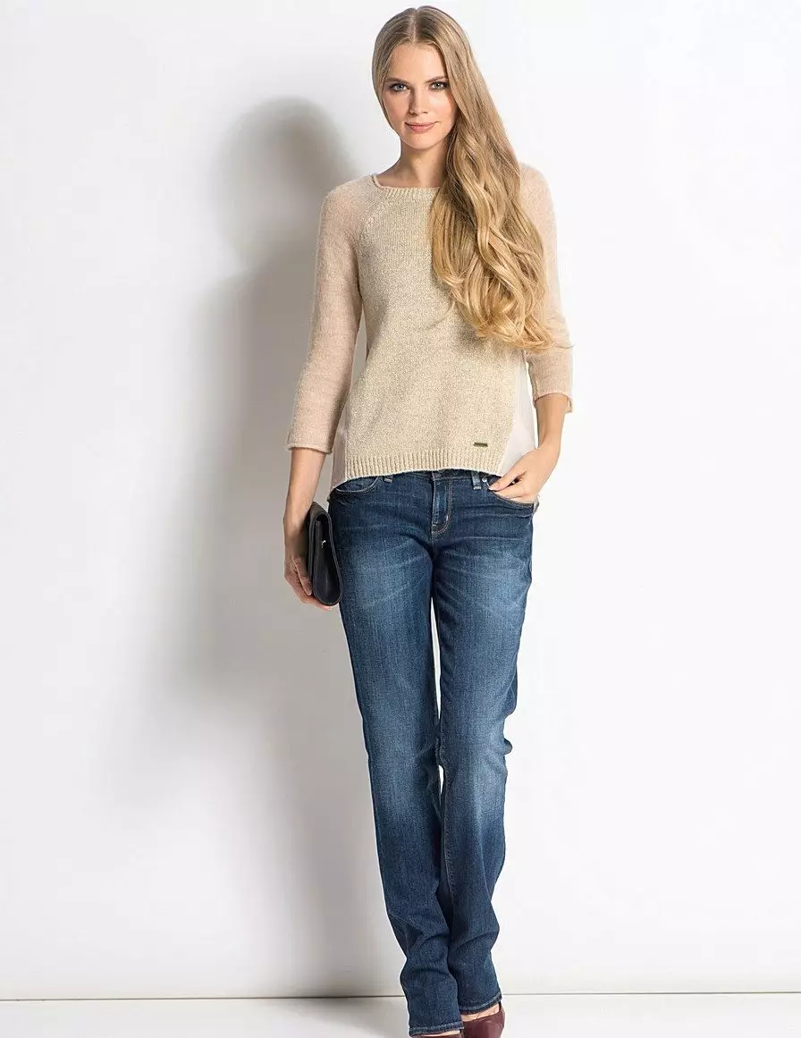 Klassike rjochte froulike jeans mei hege lâning (59 foto's): Wat te dragen 1120_40