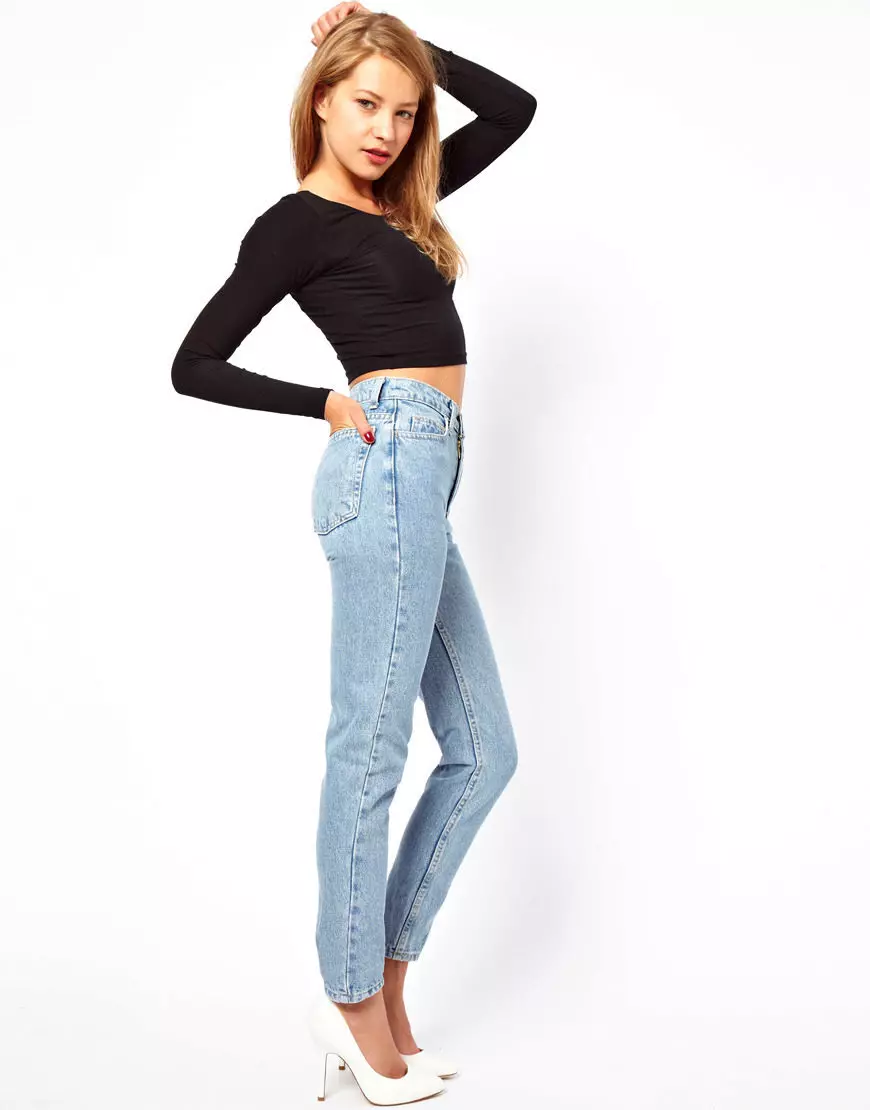 Klassike rjochte froulike jeans mei hege lâning (59 foto's): Wat te dragen 1120_7