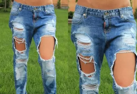 جین پاره شده (68 عکس): چه چیزی برای پوشیدن شلوار جین تخلیه، مد روند 2021 در شلوار جین پاره شده، با توری، تصاویر و کمان 1121_15